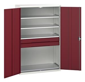 16926654.** Verso kitted cupboard with 4 shelves, 2 drawers. WxDxH: 1300x550x2000mm. RAL 7035/5010 or selected